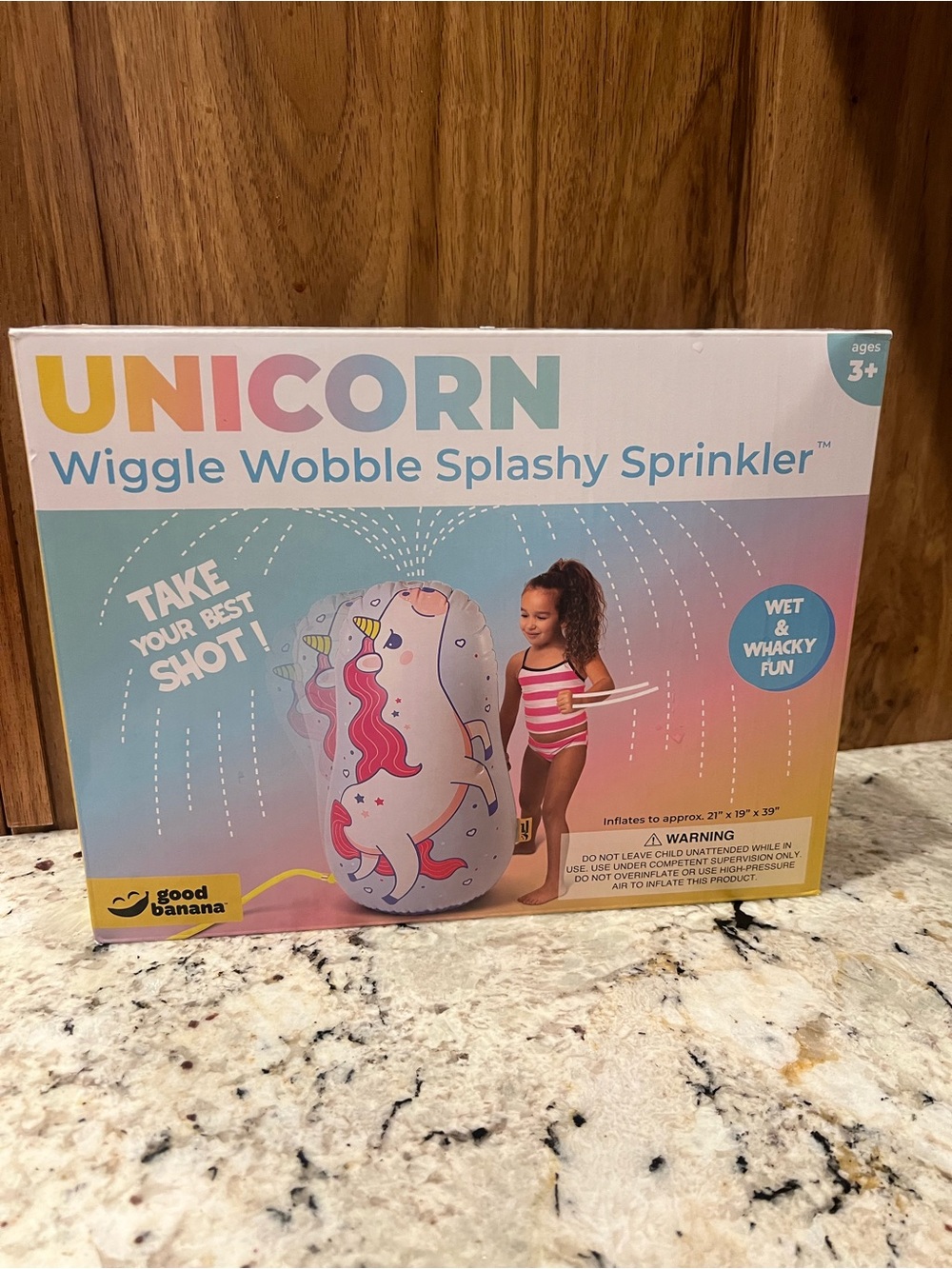 Banana Republic White Unicorn Wiggle Wobble Sprinkler - Pink & Aqua Accents